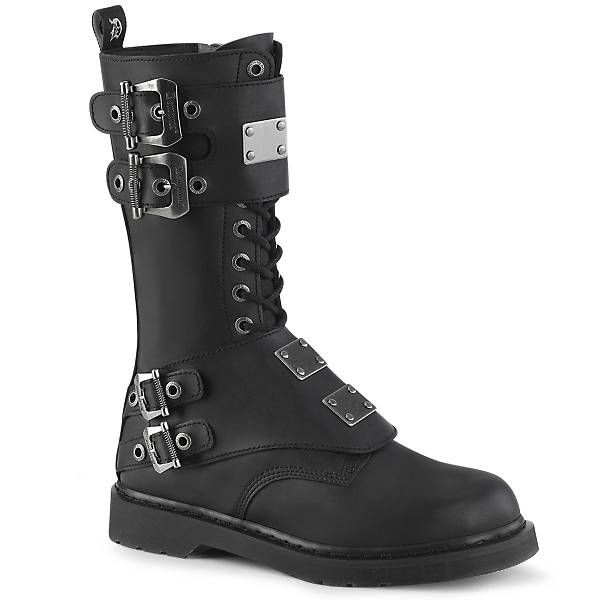Demonia Bolt-345 Black Vegan Leather Stiefel Herren D715-064 Gothic Kampfstiefel Schwarz Deutschland SALE